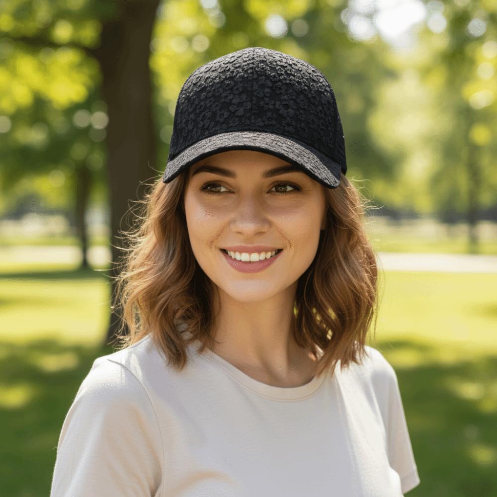 Fashion Breathable Floral Printed Baseball Cap Lace Adjustable Mesh Sun Hat Curved Brim Solid Color Snapback Cap Hip Hop Style