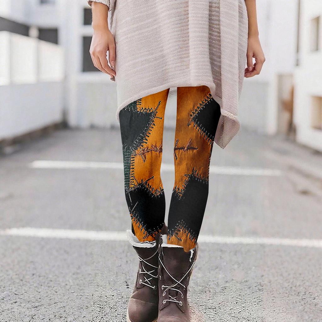 Damen Casual Mode Outdoor Halloween Bedruckte Slim Elastische Yogahose Cropped Hose