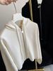 European Style French High-End Women's Embossed Ramie Wool Hooded Knit Cardigan Sweater