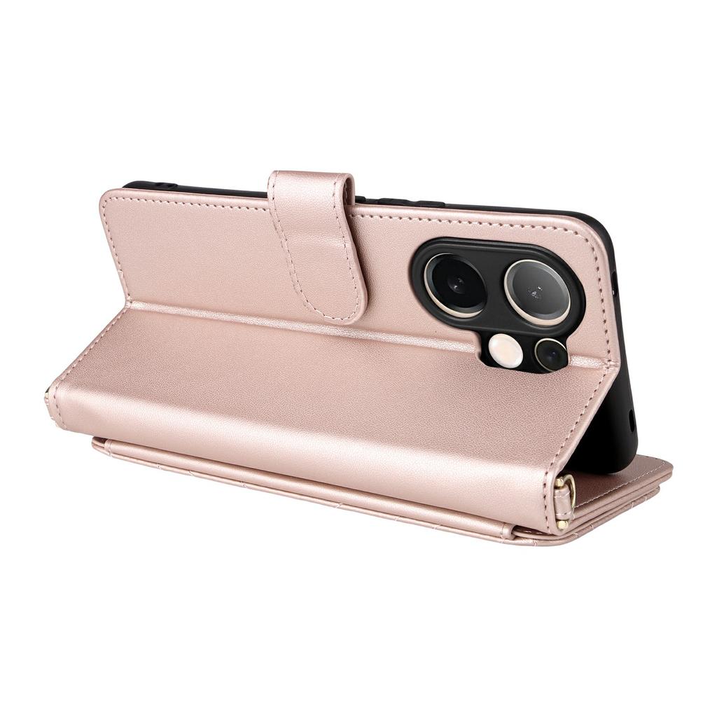 For vivo V60 5G Case with Shoulder/Wrist Strap Leather Phone Cover Stand Wallet