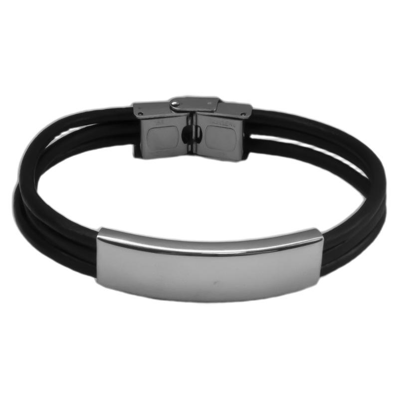 DIY Engraved Retro Leather and Stainless Steel Men's Bracelet - Versatile Couple Design