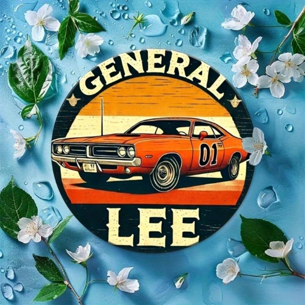 General Lee Vintage Metal Wall Art Tin Sign 8x8 Inch Retro Home Decor Dukes of Hazzard