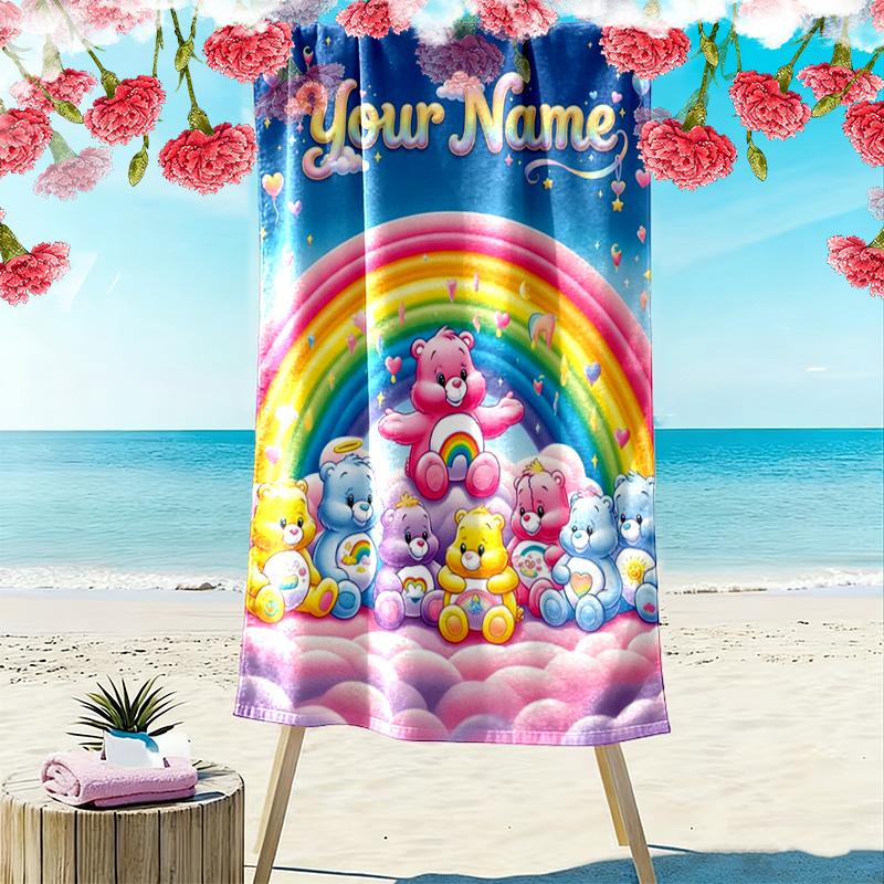 Name Custom Cartoon Care bears Print Beach Towel, Large Soft Quick Dry Towel for Beach Camping Swimming