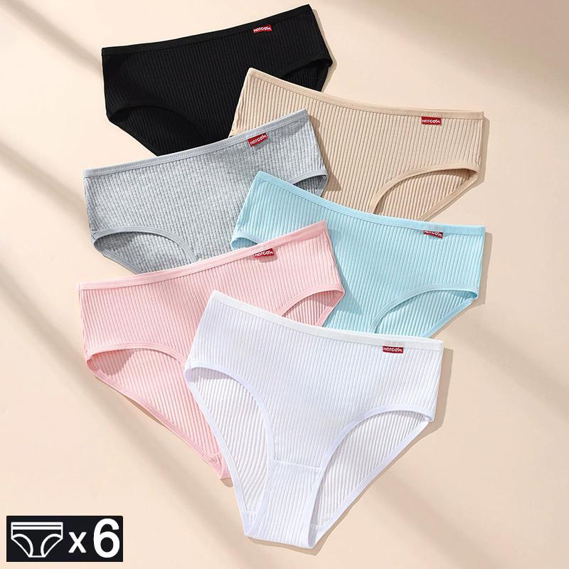 6Pcs Women Panties Breathable Underwear Comfort Girls Briefs Solid Panty Soft Cotton Underpants Sexy Mid-Waist Female Lingerie