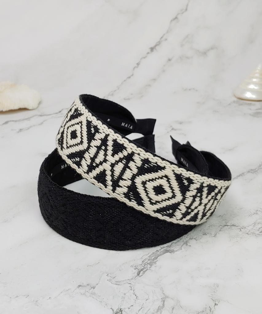 Maia Geometric Pattern Headband - Black