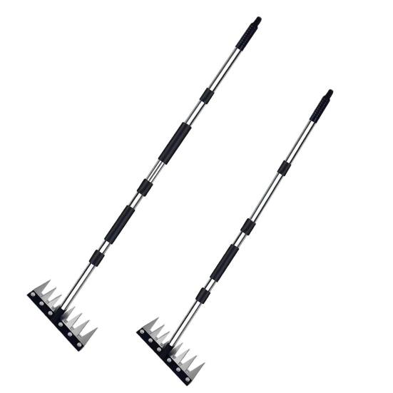 Weeding Rake with Adjustable Long Handle 8 Teeth Iron Weeding Tool for Efficient Soil Penetration Weed Removal Loosening Soil Rust-Resistant Garden