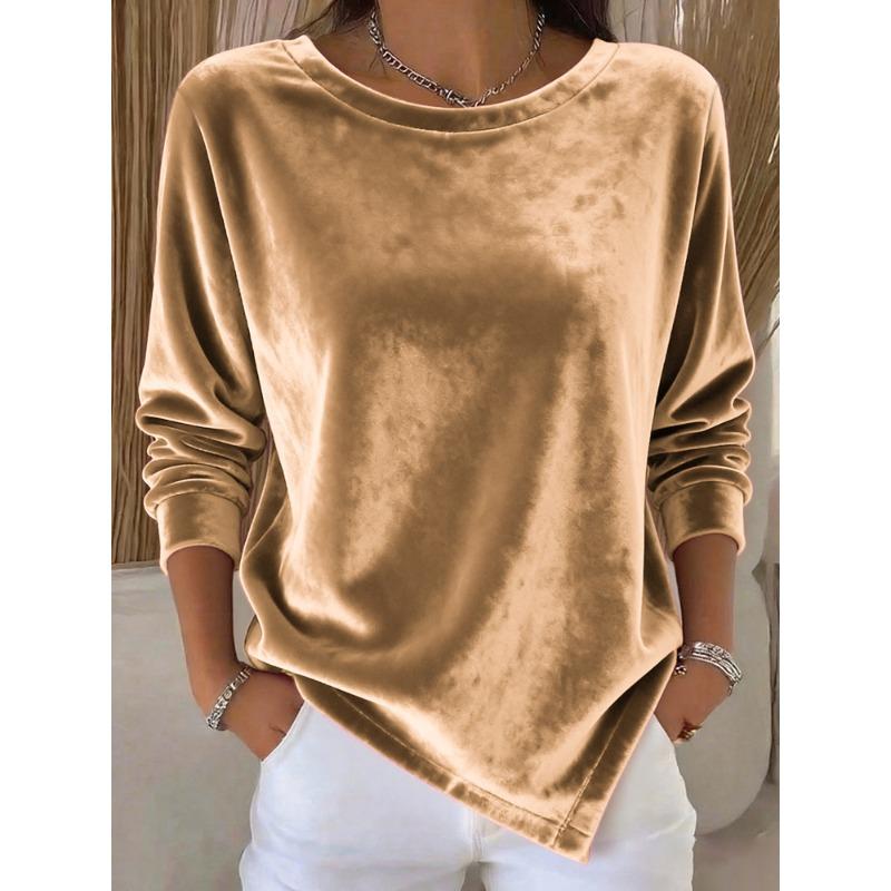 JPNTKY Women's Fashion Casual Solid Color Print Long Sleeve O-Neck Blouses & Shirts