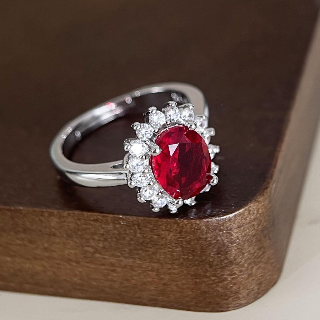 BF CLUB 925 Sterling Rings for Women Simple Geometric Handmade Irregular Retro Vintage Red CZ Ring Allergy For Birthday Gift