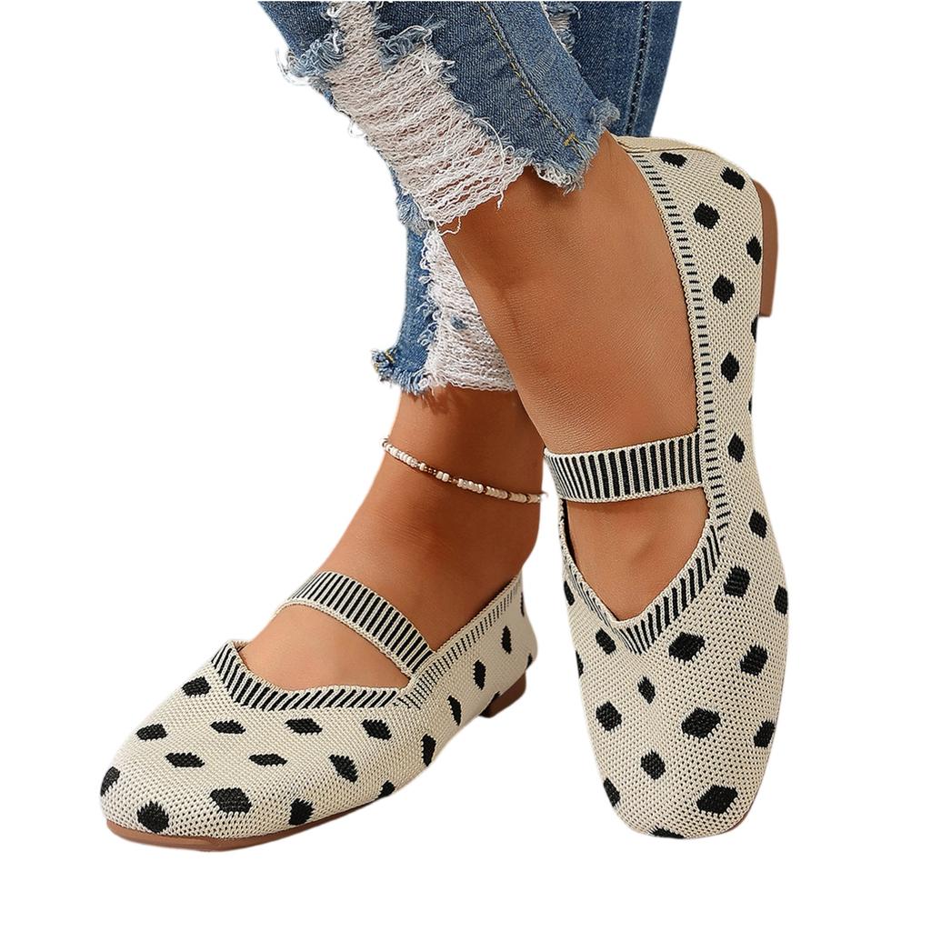 Dot Flat Knitted Breathable Soft Sole Versatile Casual Mary Single Shoe
