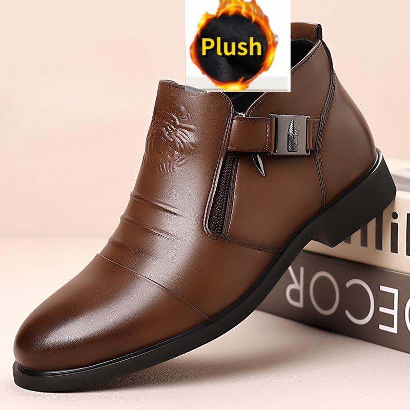 High Top Men Shoes Autumn Men's Casual Leather Shoes Double Sided Zippered Boots Man Chelsea Boots