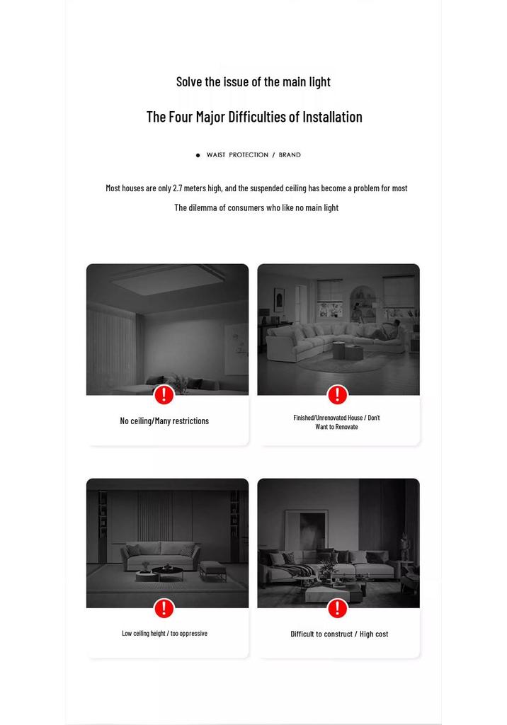 Smart Thin Surface-Mount Track Light for Living Room - No Main Light, Dimming, Adjustable Color Temperature, Magnetic Lamp