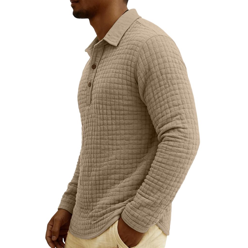 Men's Quilted Knit Color Pullover Button,down Top