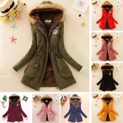 2024 Autumn/Winter Women's European & American Style Cotton-Padded Jacket with Waist-Cinching, Big Fur Collar & Lambswool