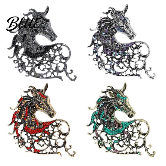Animal Pin 1/4Pcs Retro Style Brooch Sparkling Rhinestones Inlaid Horse