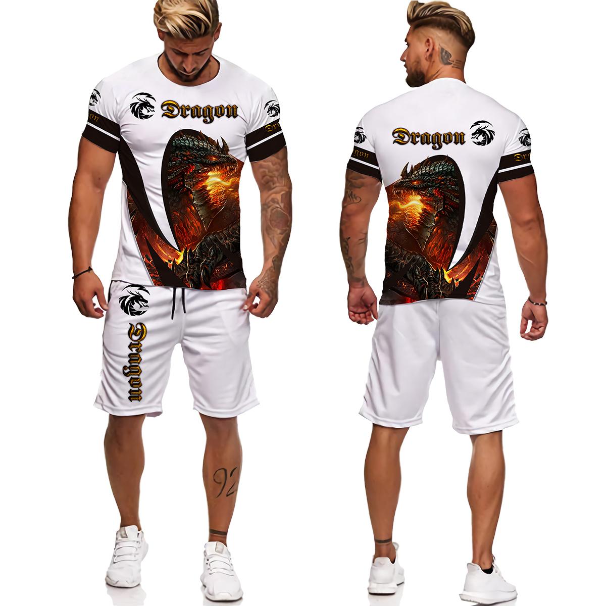 

Весенне-летний мужской спортивный костюм с 3D принтом Fly Dragon Tattoo, комплект из 2 предметов, модная футболка, мужская спортивная одежда, повседневная мужская одежда, костюм 3XL