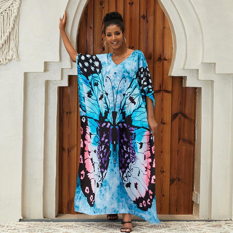 2023 European & American Cotton Beach Cover-up: Loose Robe-Style Long Dress Swimsuit Outerwear for Women
