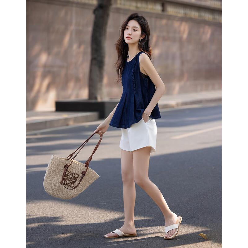 Women's Vintage Washed Denim Sleeveless Shirt