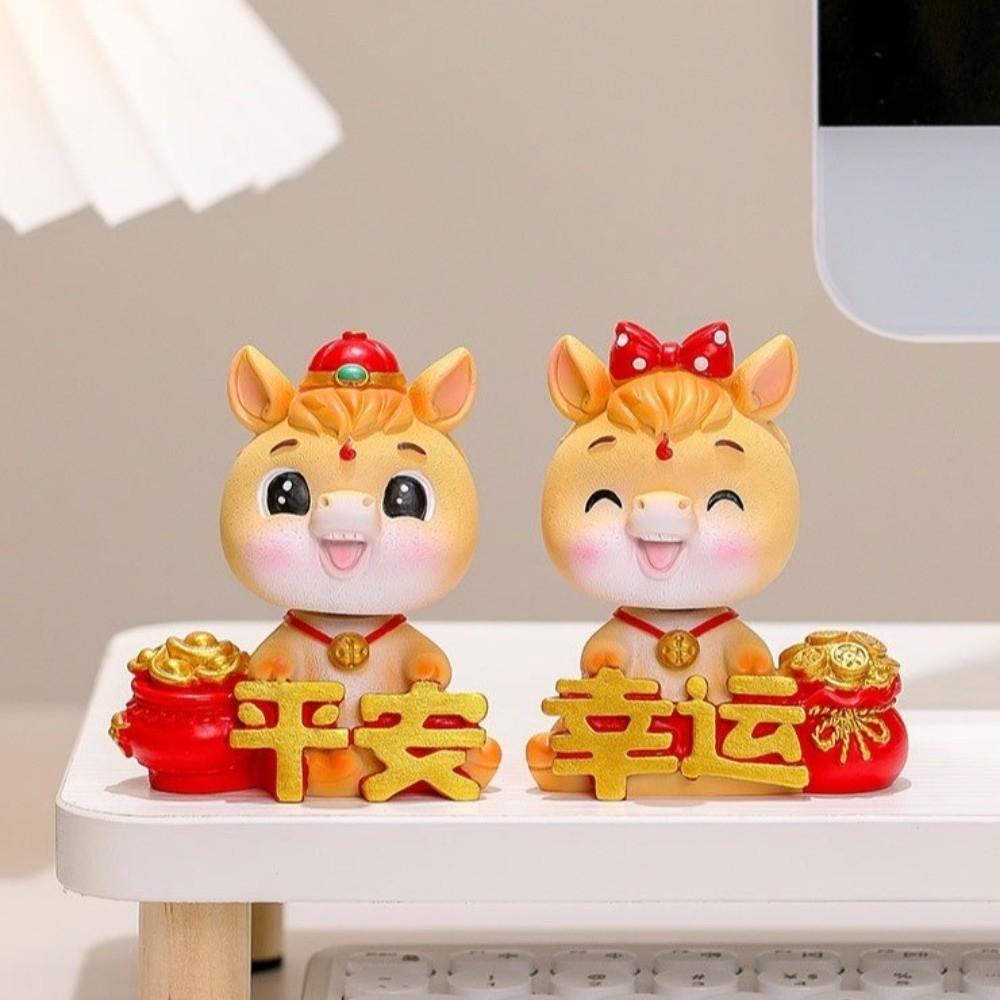 Resin Shaking Horse Ornament Cartoon Zodiac Horse Sculpture Horse Year Mascot Office Table