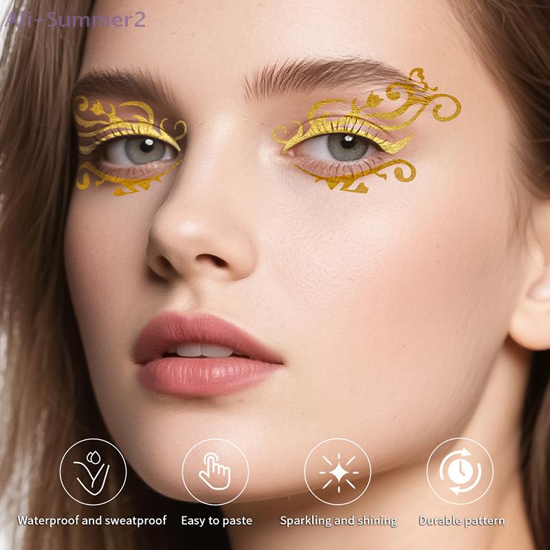{Summer2} Glitter Stickers Face Eyeliner Tattoo Flash Gold Temporary Tattoos Waterproof Makeup Decals For Party Music Festival