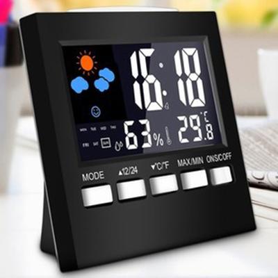 LCD digitālā elektroniskā temperatūras mitruma mērītāja pulksteņa laika stacija iekštelpās