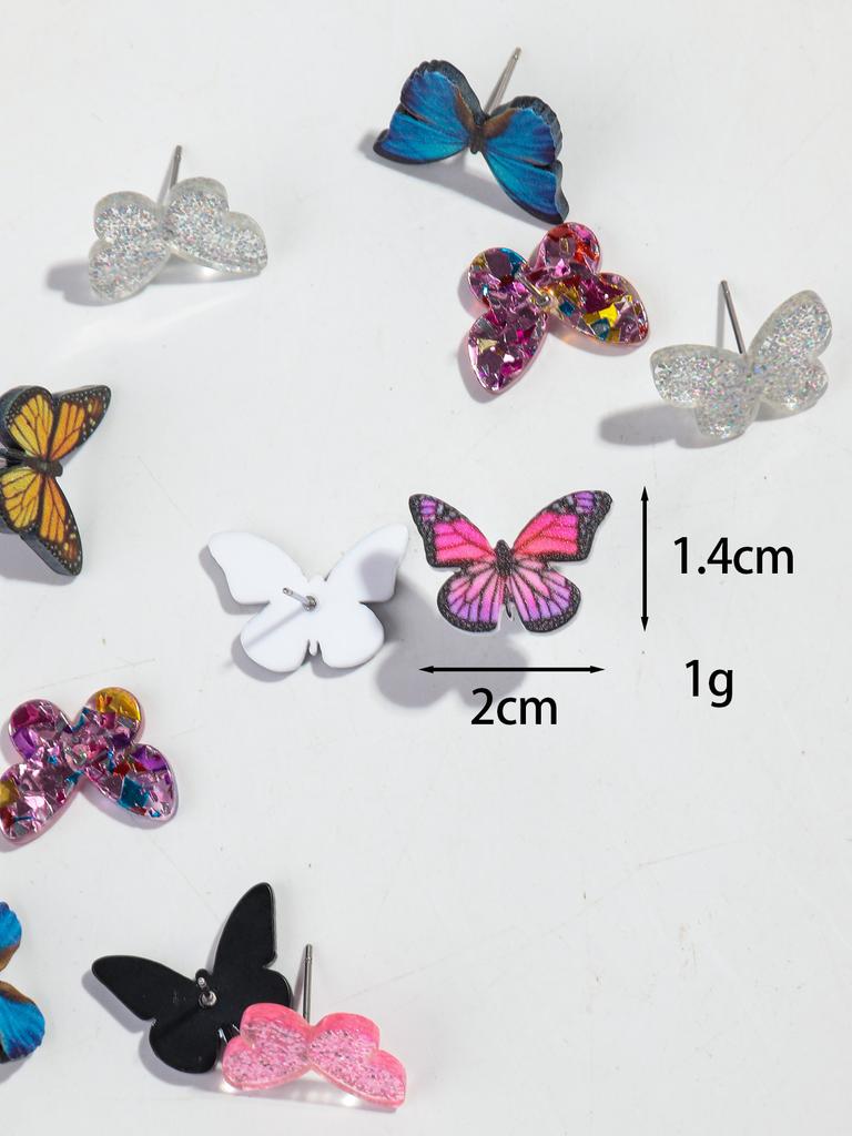 New 3pair/set Glitter Butterfly Acrylic Mini Stud Earrings for Women Girls Cute Colorful Moth Earring 2025 Holiday Jewelry Gift