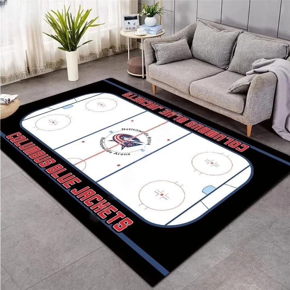 3D Hockey Rug, Ice Hockey Carpet Non-Slip Machine WashableDoormat, Sport Themed Floor Mat for Living Room Dining Room Game Room