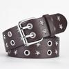 Men's Punk Leather Belt with Double Row Pin Buckle and Eyelets - Star Design
