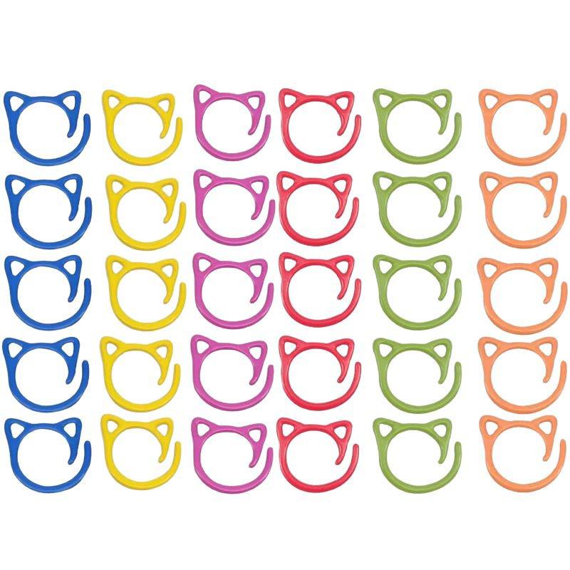 Colorful Cat Ear Yarn & Crochet Hook Ring Stitch Markers - Metal Baked Enamel with Open Spiral Safety Pins