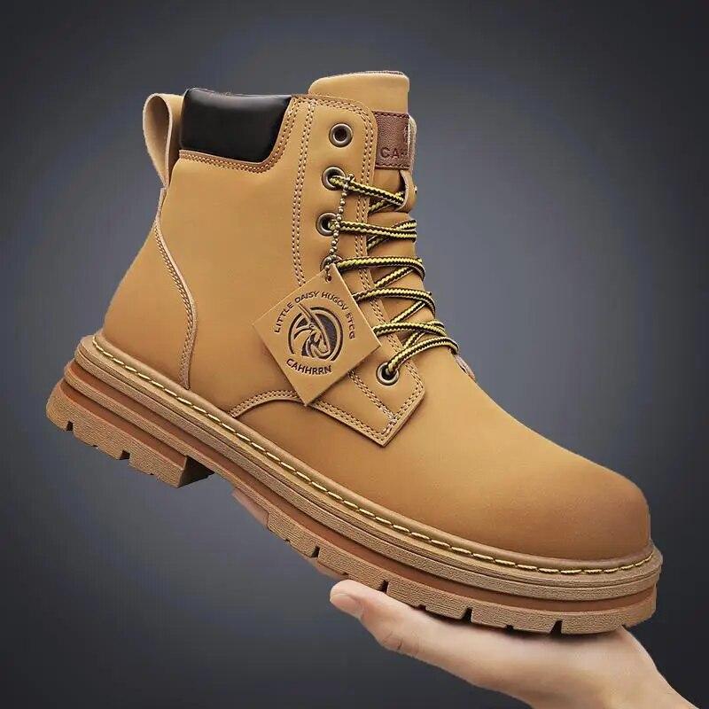 New Men's High Top Work Boots Fashion Motorcycle Boots Men Ankle Boots Tooling Hiking Shoes Winter Military Lace-Up Boots