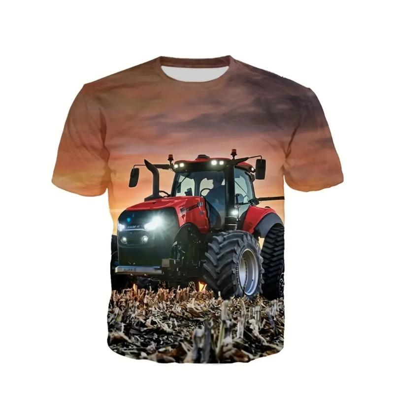 ETST50 Coole 3D Tractor Print Kinderkleding Jongens T-shirt Korte Mouw Mode Kinder Zomerkleding Buiten Actieve Kinderkleding 110