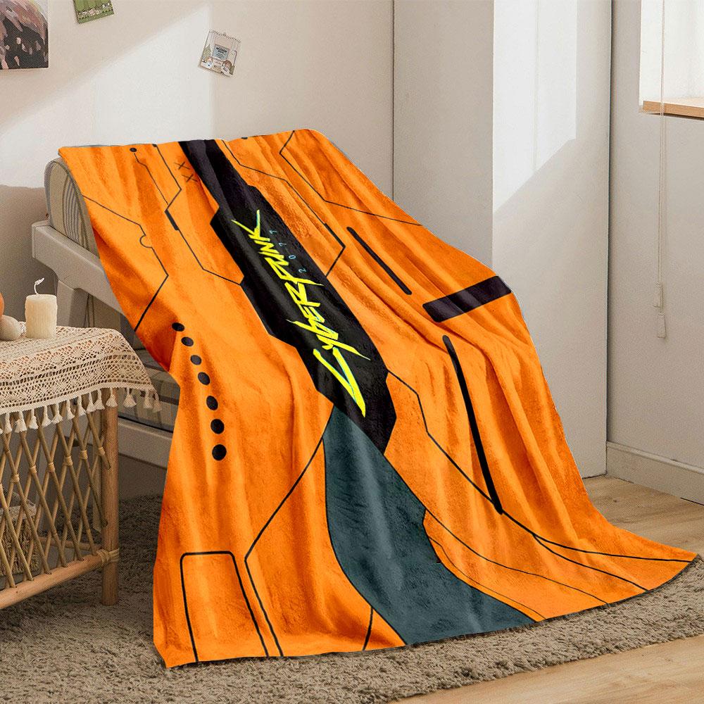 Geometric, Tech-inspired Orange Background with Bold "Cyberpunk 2077" Text. for All Seasons Blanket Lunch Break Throw Gift