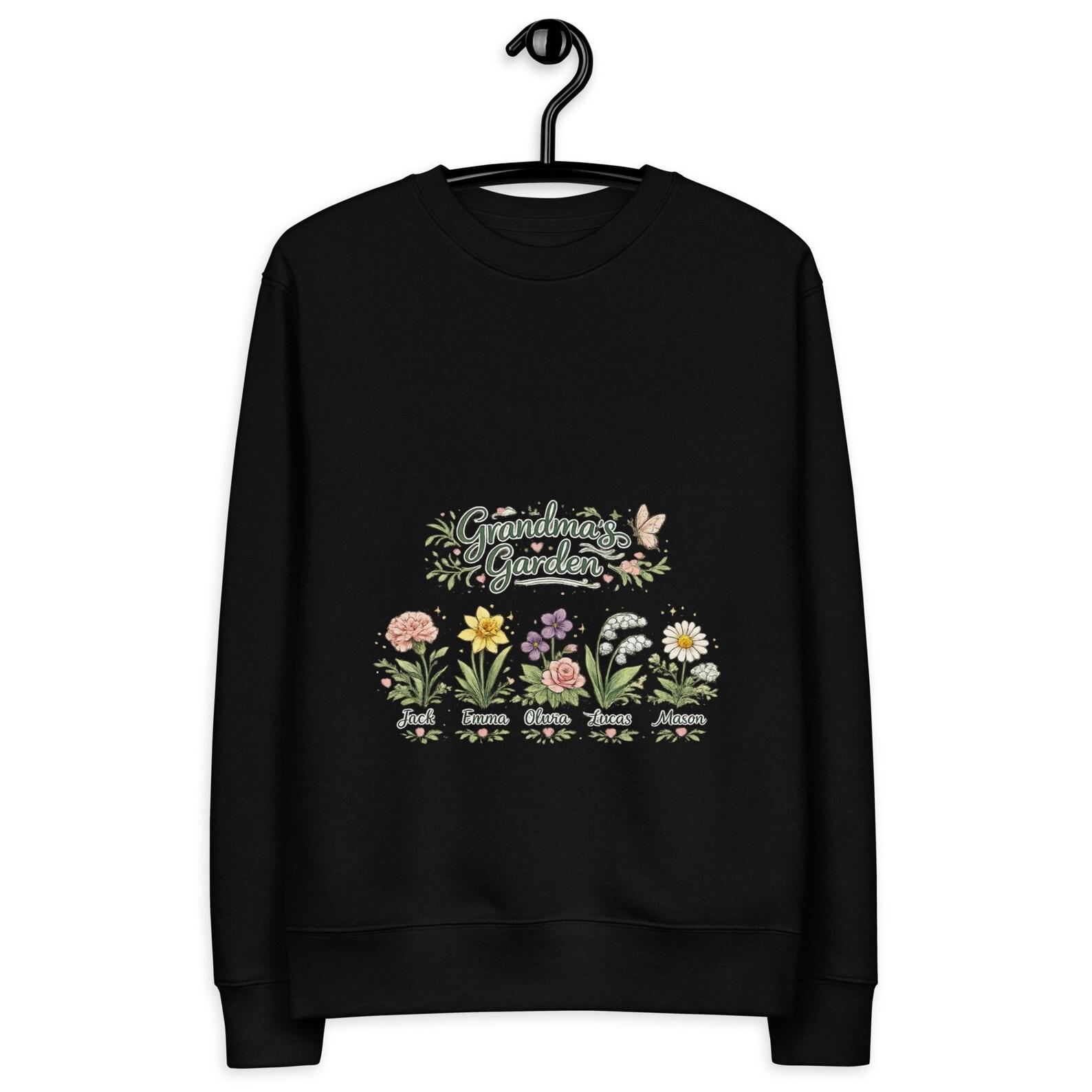 Grandma s Birthflower Garden T-shirt, Custom Floral Names, Organic Cotton Top 2XL