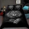 Black  Lion Pattern Duvet Cover Set 3D Lifelike Animal Print Bedding Set Soft Microfiber Bedspread 3pcs Bedclothes