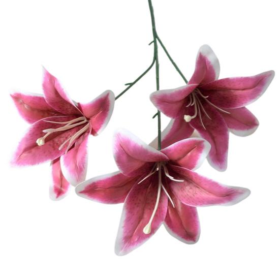 Artifical Lily Flowers with 3 Heads Full Bloom Real Touch Long Stem Fake Lily Bouquet for Home Hotel Flower Arrangement Wedding Party Decor