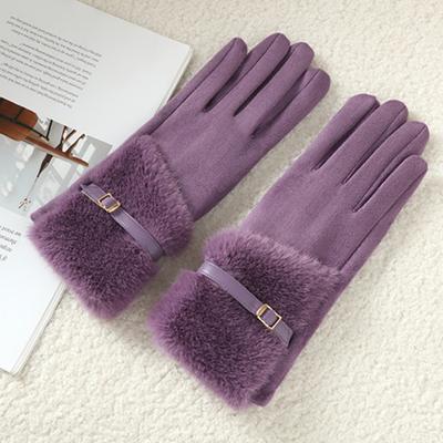 Yousheng Women's Winter Suede Gloves with Fur Cuffs Soft Warm Touchscreen Cycling Gloves Ladies Fleece Lined Windproof Gloves for Cold Weather