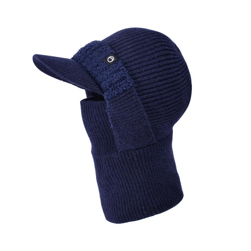 Winter Knitted Mask Scarf Integrated Hat Windproof Fleece Ear Protector Wool Hat Men's Riding Duck Tongue Pullover Hat