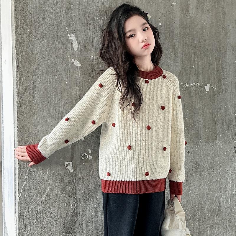 Girls' Thick Knit Sweater - Autumn/Winter Korean Style, Casual Warm Top for Kids