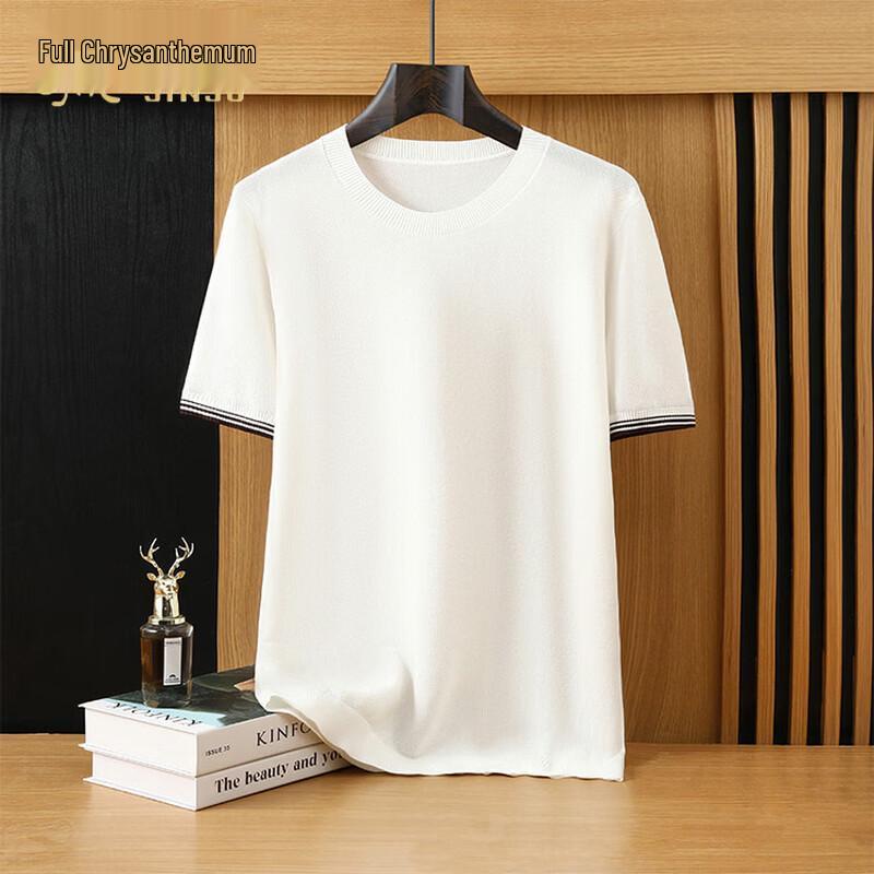 Men s Lyocell Linen Blend Striped Round Neck T-Shirt XL