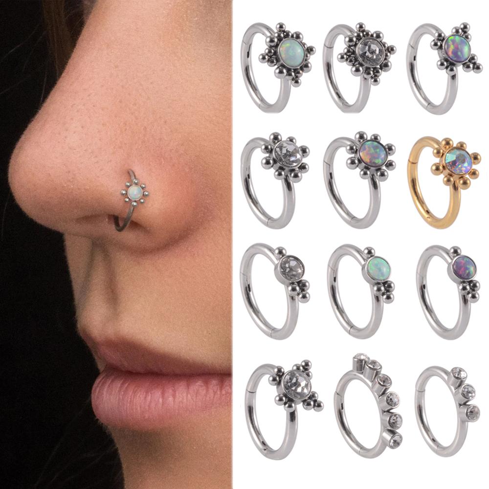 

1 шт., нержавеющая сталь, перегородка, кликер, кольцо-кольцо, опаловый кластер, ухо, козелок, улитка, хрящ, циркон, серьги Daith, украшения для пирсинга тела