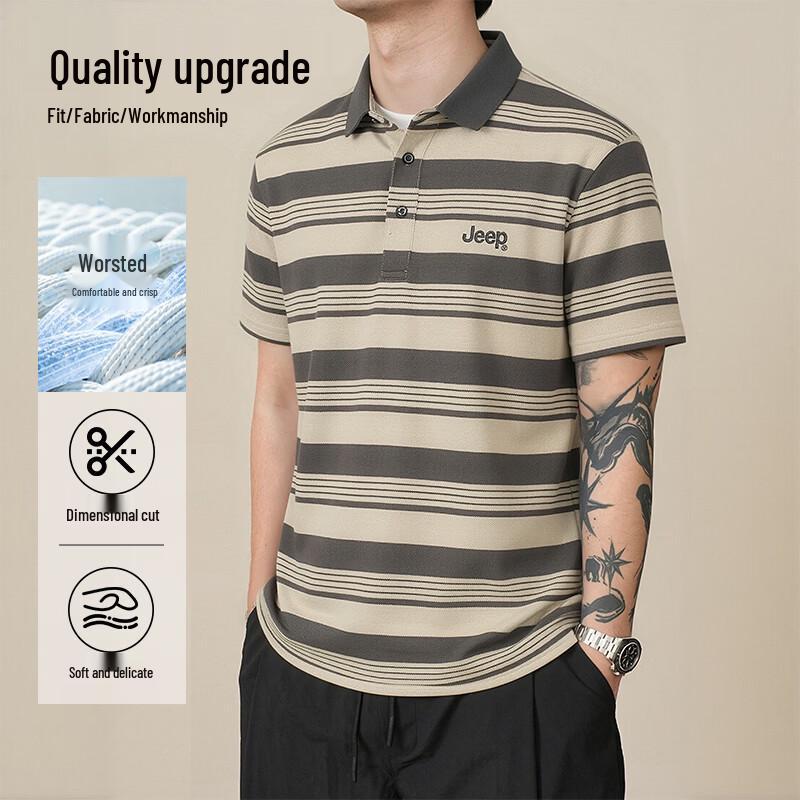 JEEP Men s 3D Tailored Striped Breathable Polo Shirt 4XL