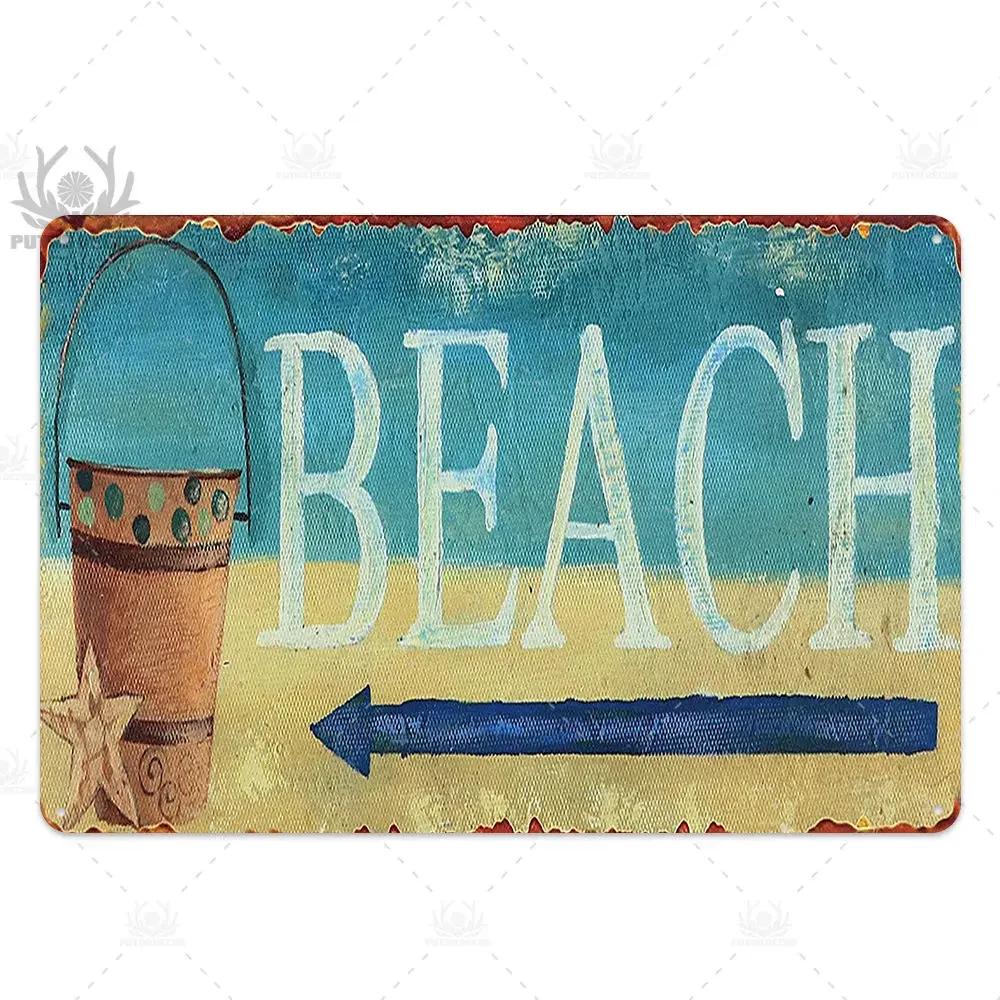 Beach Tin Sign Plaque Metal Vintage Summer Metal Wall Sign Beach Decor for Beach Bar Beach House Seaside Decorative Plate