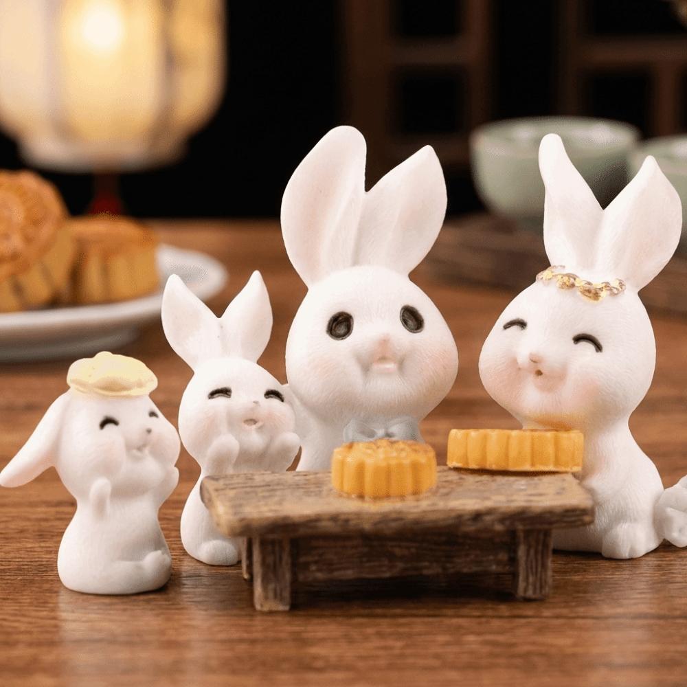 Resin Micro Landscape Decor White Rabbit Mid-Autumn Festival Desk Figurines Mini Ornaments  Home