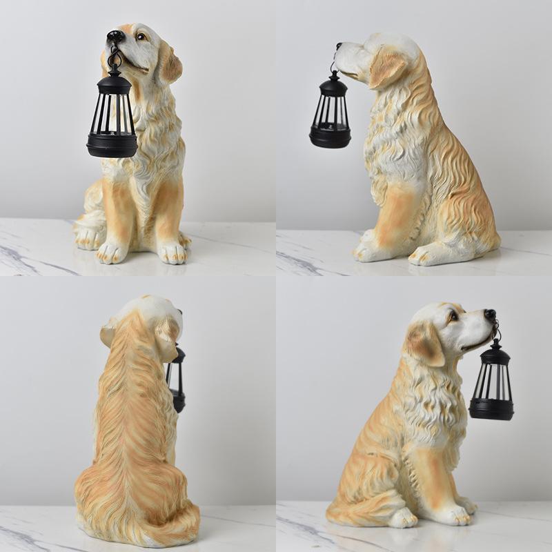 JYL TS/036,Resin Dog Carrying Lantern Solar Outdoor Light for Home Garden Corridor Path Statue Decor