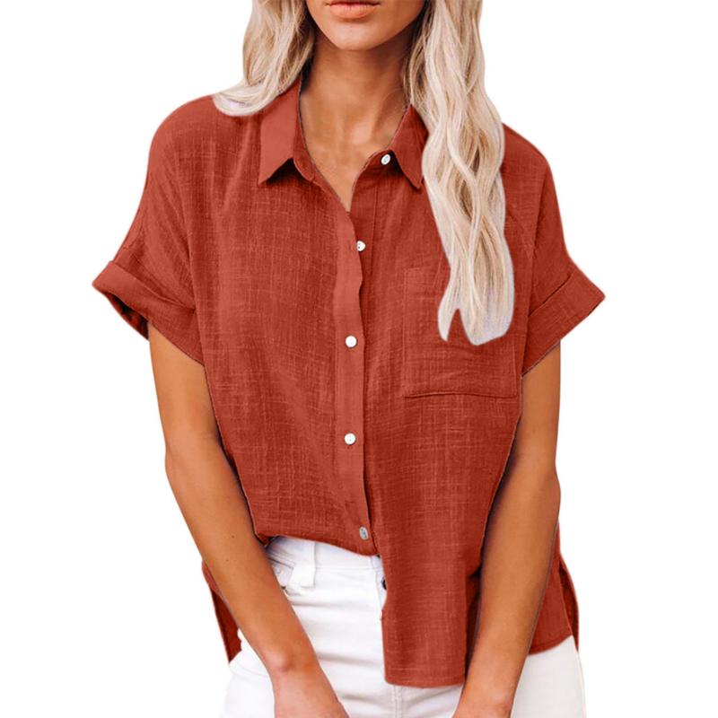

Летняя новая однотонная женская повседневная свободная рубашка с короткими рукавами 5XL оранжевый