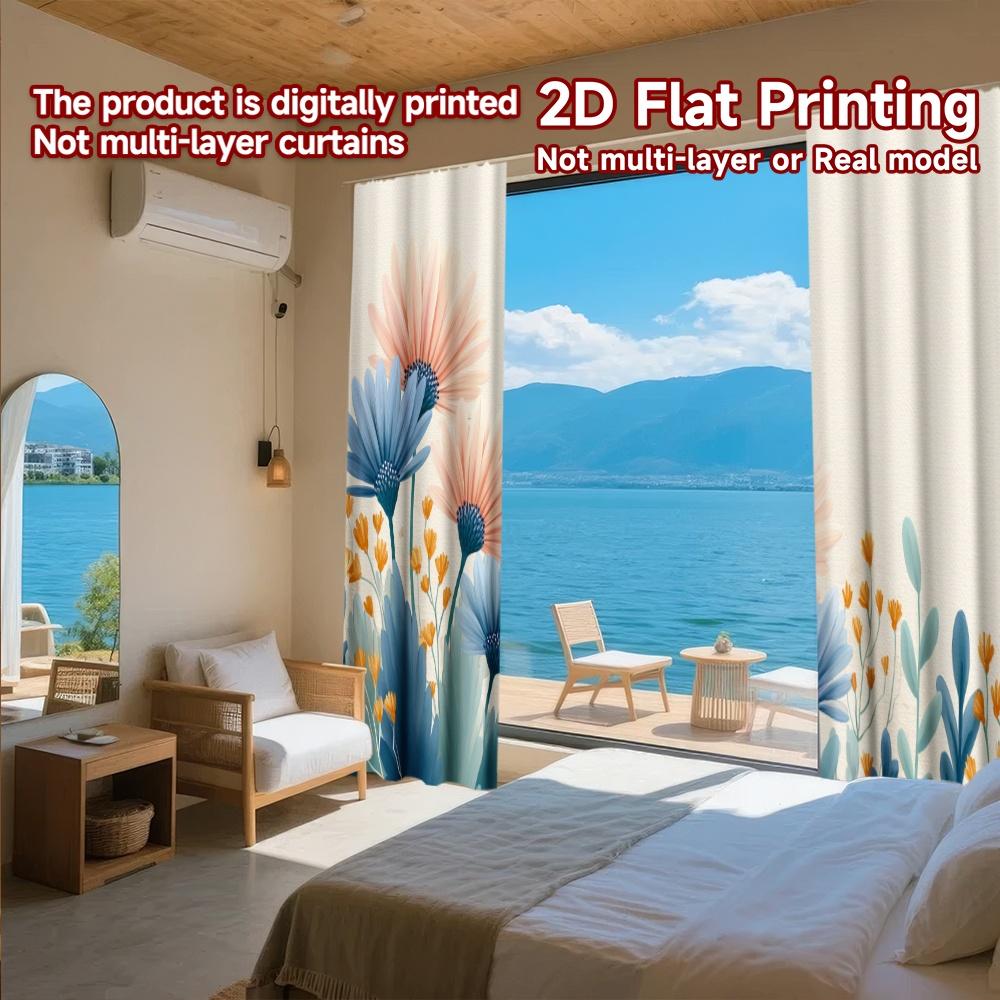 Flat Printing Curtains Without Rod Floral Spring Design Ramadan Festival Chic Print Set Of 2 Made Polyester Machine Washable