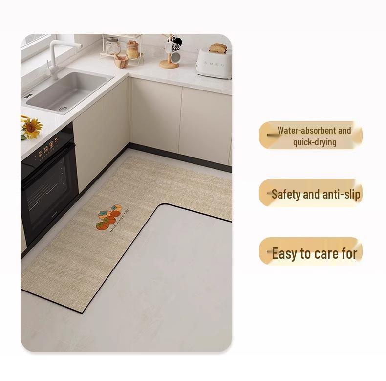 G5U2025 Anti-slip L-shaped Kitchen Mat - Absorbent, Diatomaceous Earth, No-wash, Wipe Clean, Anti-fall.