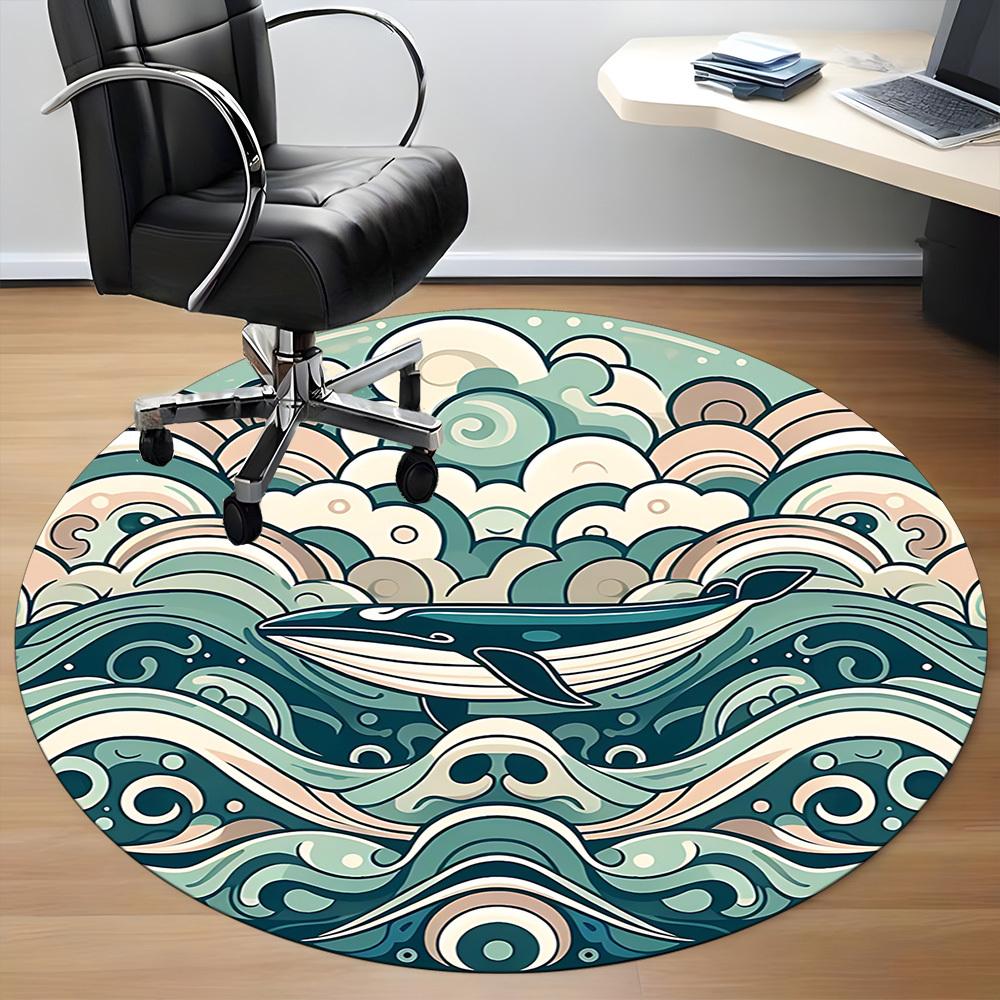 1pc Whale Ocean Office Round Area Rug,  Mat Suitable For Office, Under Office Chairs Bedroom Living Room Home Decor, Room Deco