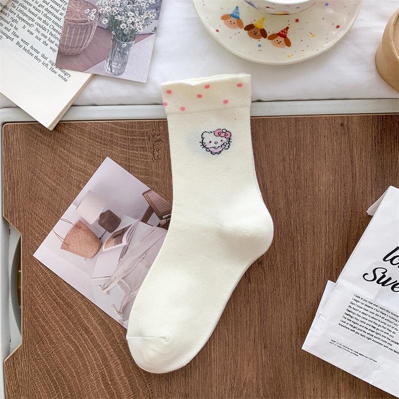 

*Cute Kt Cat* Cotton Cute Cartoon Cat Socks Bow Lace Mid-Leg Socks Stacked Socks One size fits all