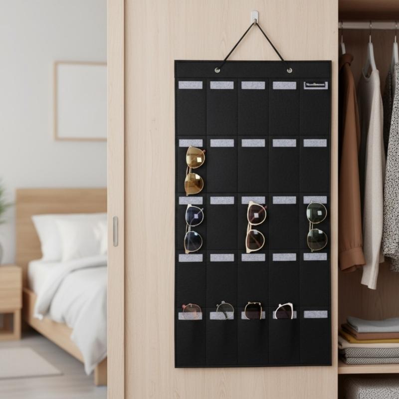 Felt Sunglasses Storage Bag with 12 Compartments Door Hanging Organizer for Glasses Eyewear Protections