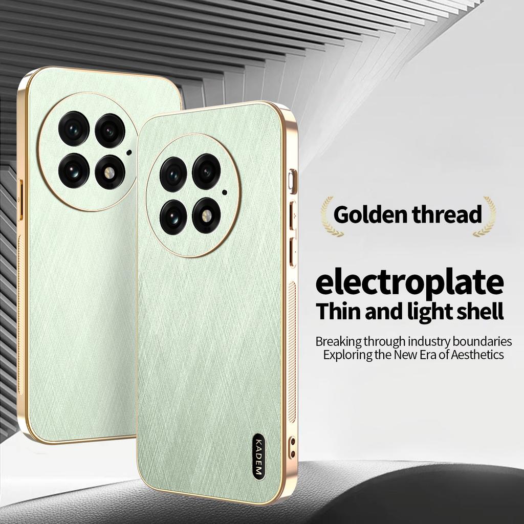 For OnePlus 11 12 13 13R Phone Case Luxury Brushed Leather Electroplated Bumper Soft TPU Cover